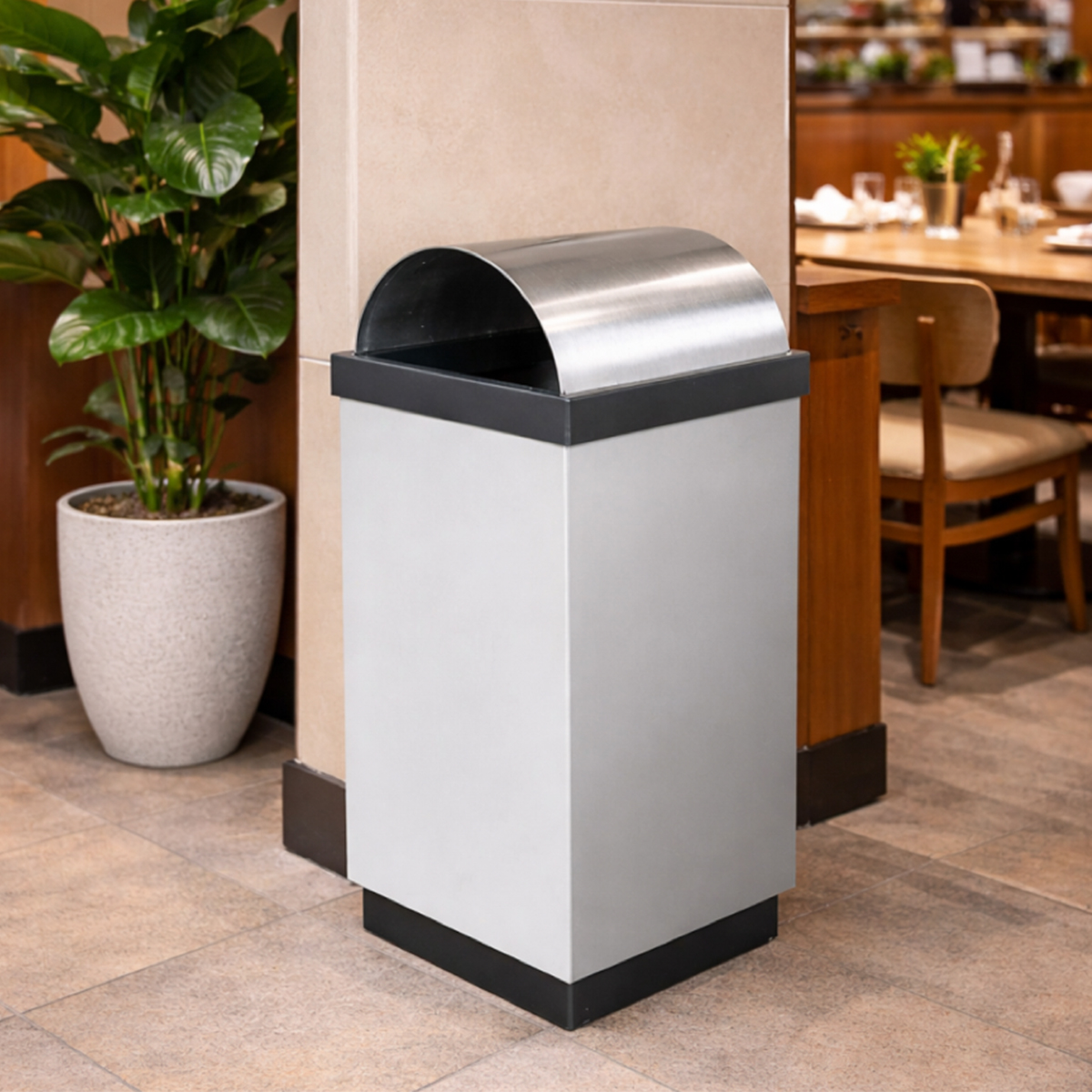 Bote de Basura Cubo con Tapa Abombada de Acero Inoxidable – 110 Litros