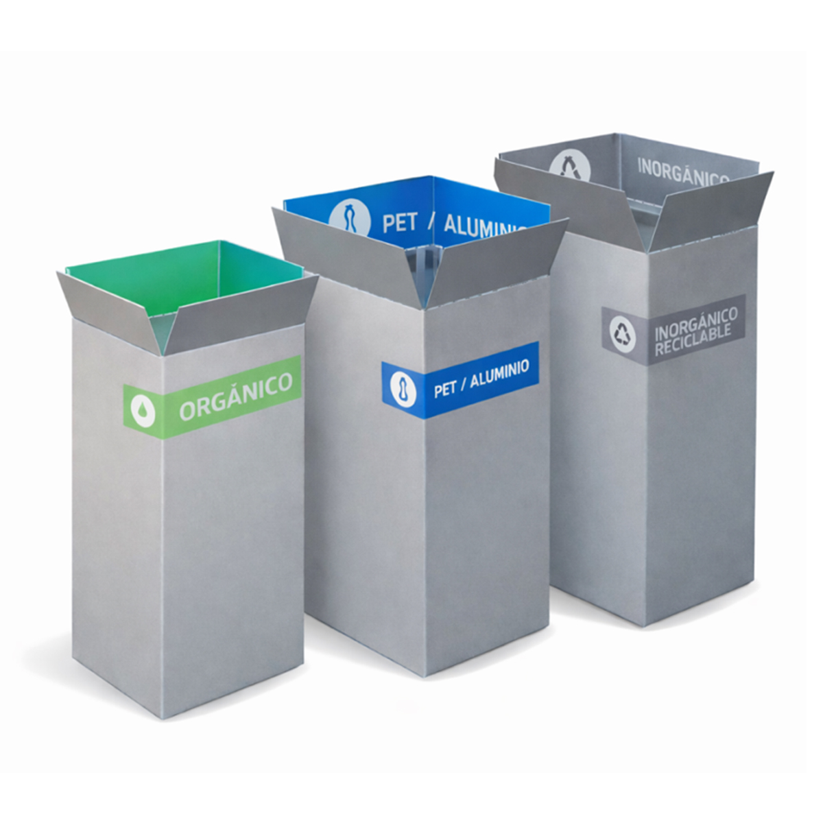 Bote de Basura para Reciclaje con Tapa Tipo Aro – Acero Color Plata | 39, 78 y 117 Litros