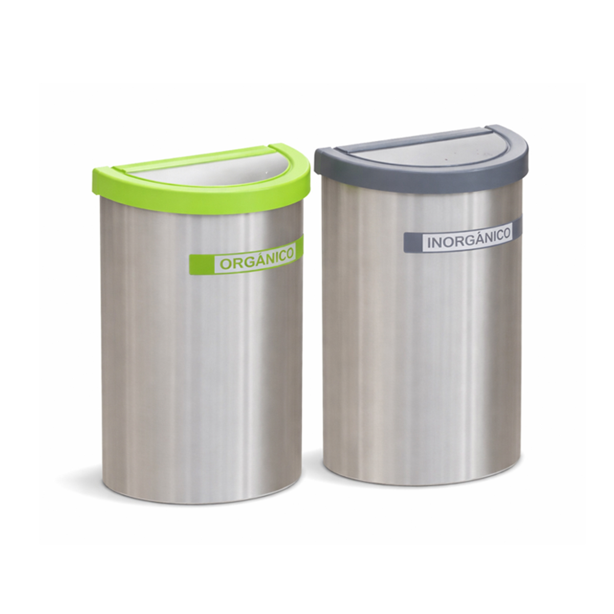 Basureros Ecológicos Medio Punto con Tapa Balancín – Acero Inoxidable | 56 y 75 Litros