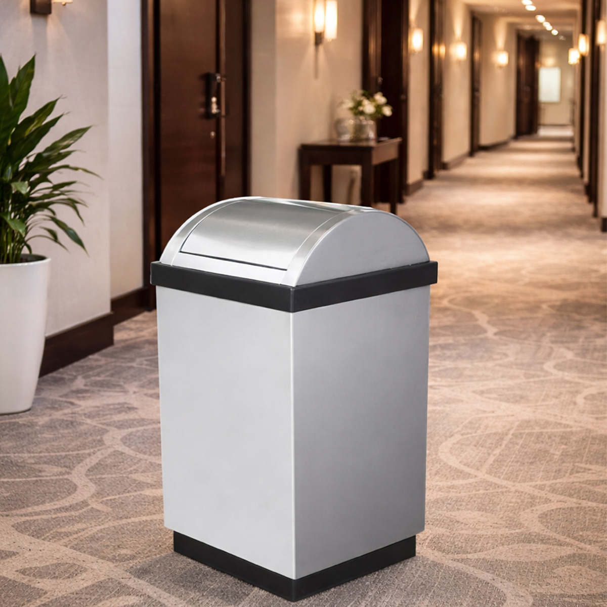 Bote de Basura Cubo con Tapa Pirámide de Acero Inoxidable – 110 Litros